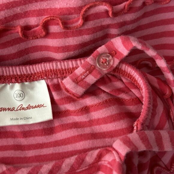 Hanna Andersson Dress‎ Girls 4 100 Pink Red Stripe Layered Lettuce Trim Summer - Picture 6 of 7